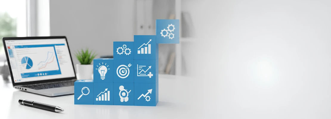 Business planning icons representing Odoo implementation services and Odoo ERP implementation consulting for selecting the right ERP modules.